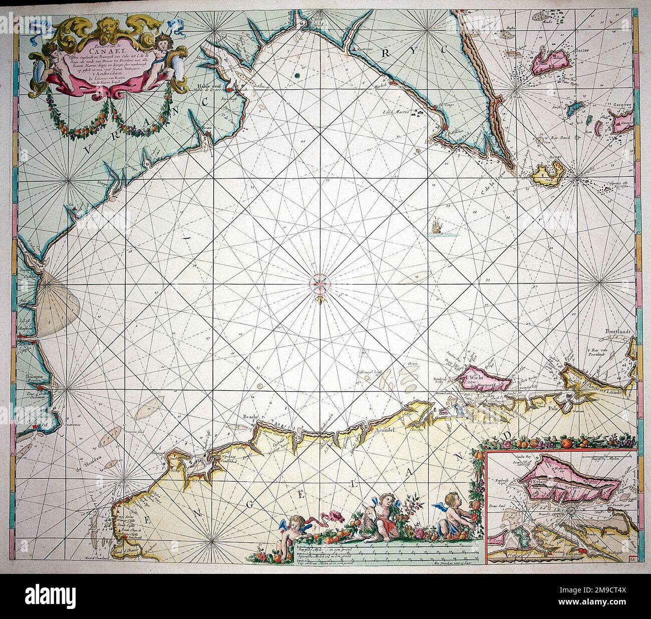 Karte des 17. Jahrhunderts des Ärmelkanals zwischen England und Frankreich Stockfoto