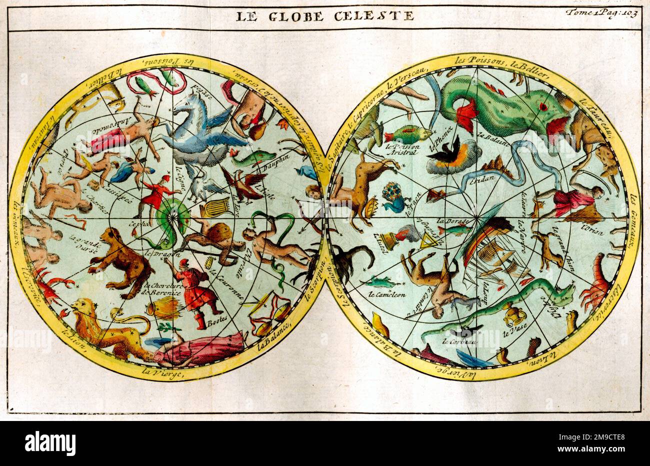 Globe Celeste - Karte der Sterne und Sternbilder am Himmel Stockfoto