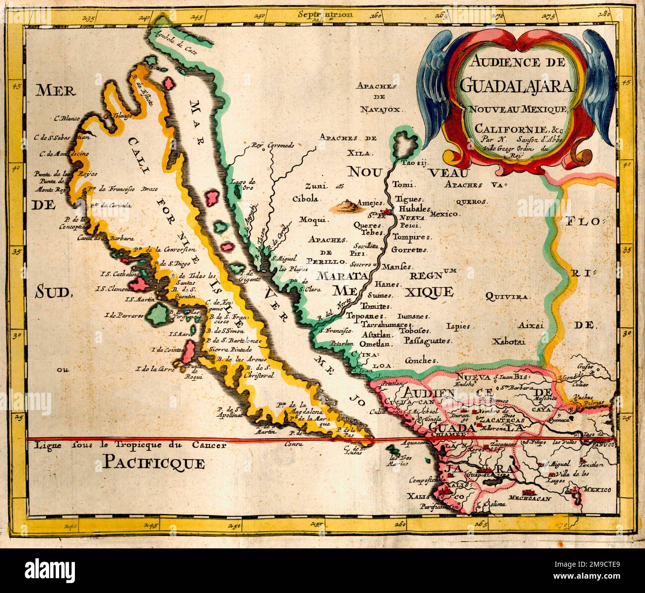 Audience de Guadalajara Nouveau Mexique, Kalifornien - Karte aus dem 17. Jahrhundert von New Mexico und Kalifornien, Amerika Stockfoto