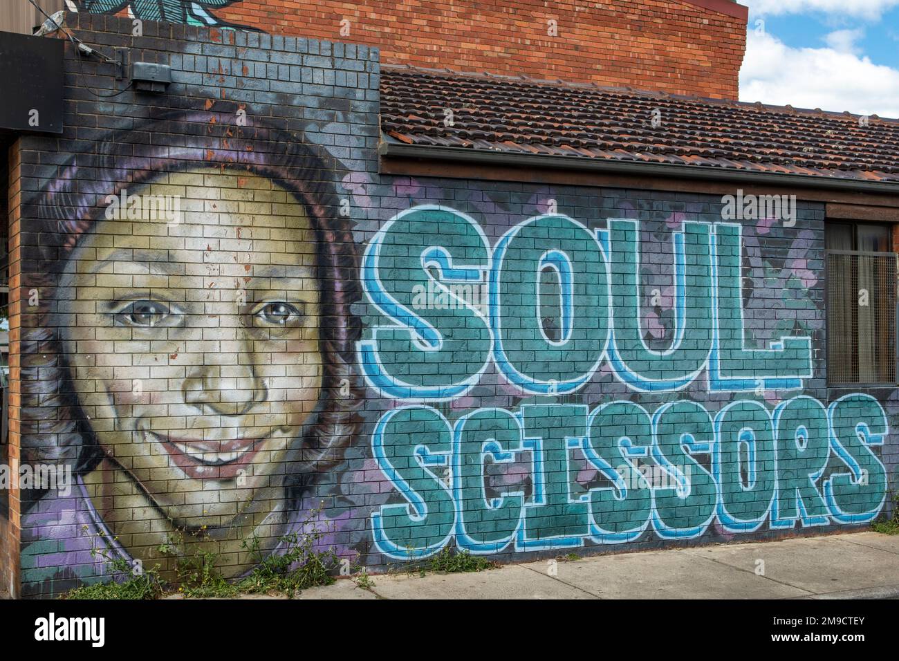 Friseur Street Art, Seddon, Victoria, Australien Stockfoto