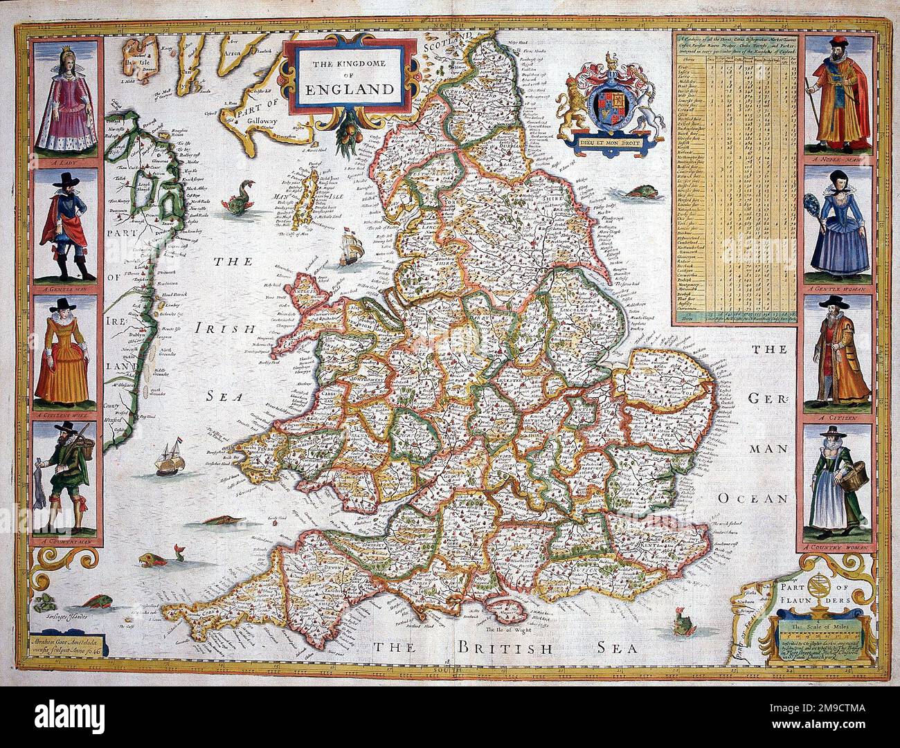 Karte von England und Wales aus dem 17. Jahrhundert Stockfoto