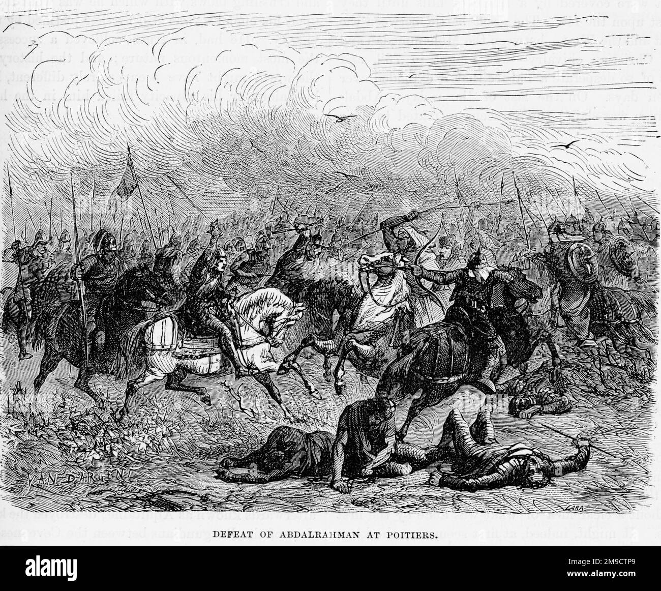 Niederlage von Abdul Rahman durch Charles Martel, Schlacht von Poitiers Stockfoto
