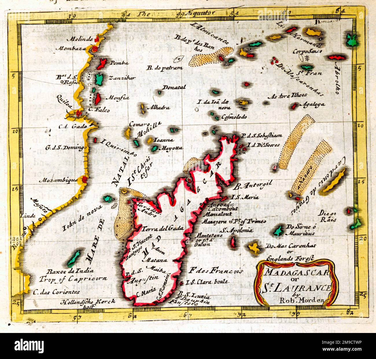 Karte von Madagaskar aus dem 17. Jahrhundert Stockfoto