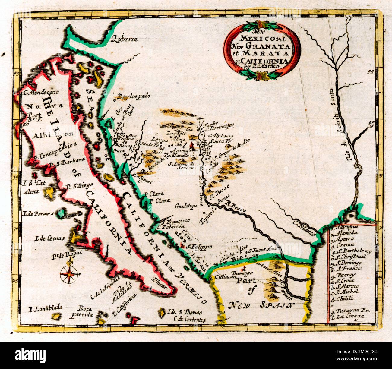 Karte des 17. Jahrhunderts von New Mexico und der Insel Kalifornien, Amerika Stockfoto