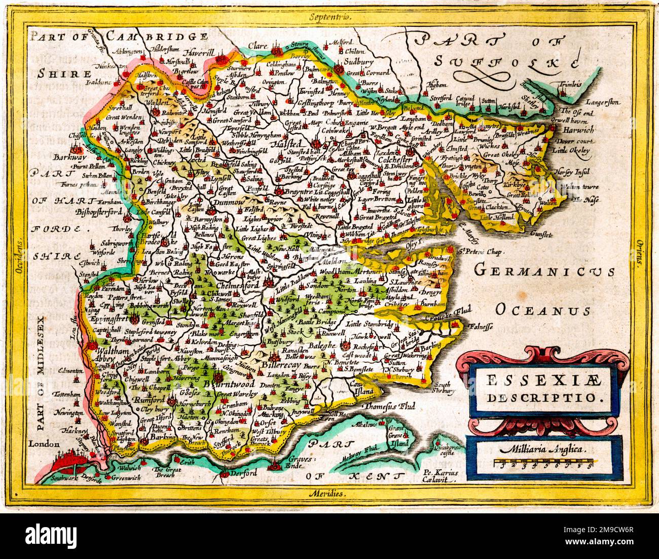 Karte des 17. Jahrhunderts der Grafschaft Essex, England Stockfoto
