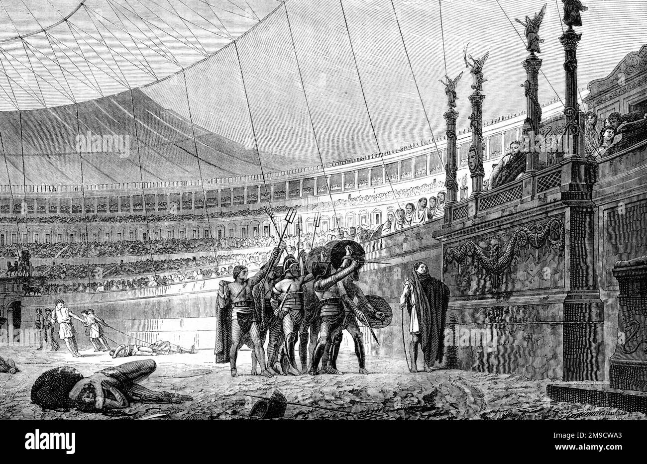 Gladiatoren salutieren den Kaiser, bevor sie sich dem Kampf anschließen Stockfoto
