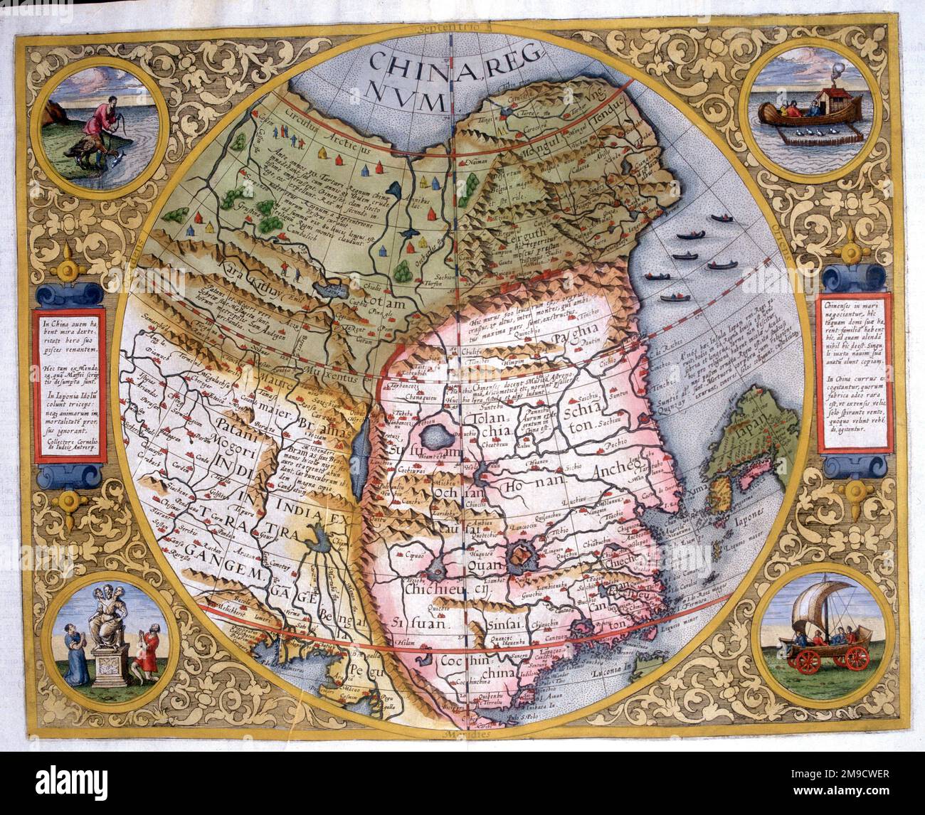 16. Century Map of China einschließlich North East Tartary, Northern India und Inner Asia sowie Teil von Japan Stockfoto