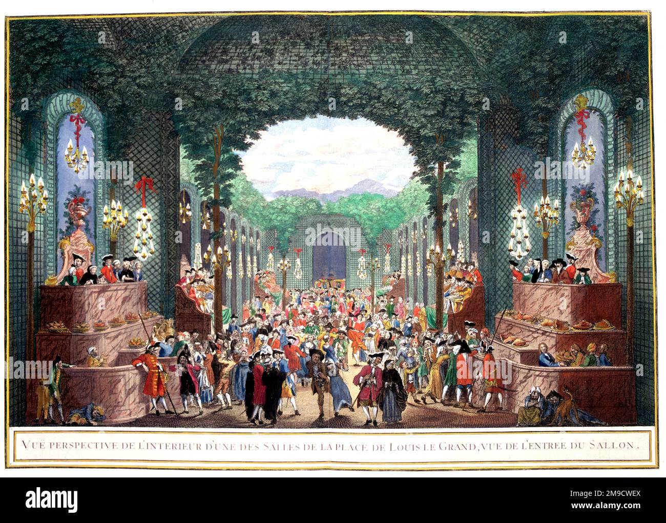 Innenansicht des Eingangs eines der Zimmer des Place de Louis le Grand während der Hochzeit von Louis, GroßDauphin von Frankreich mit Herzogin Maria Anna Victoria von Bayern - Interior Une des Salles De La Place De Louis Le Grand Interieur Une Des Salles De La Place De Louis Le Grand Stockfoto