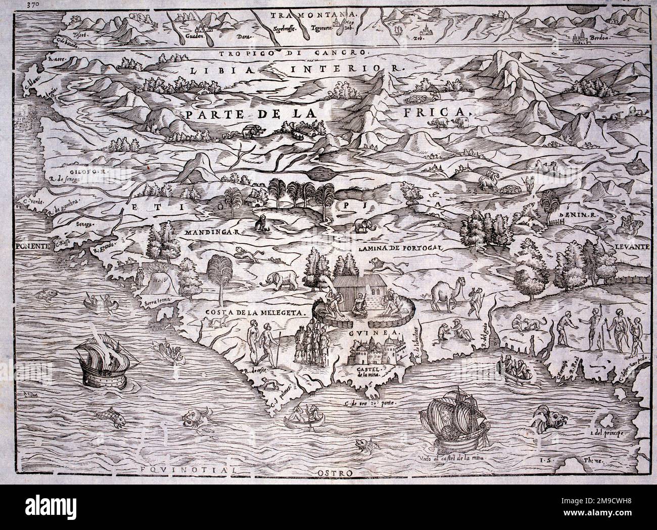 Karte Westafrikas aus dem 16. Jahrhundert Stockfoto