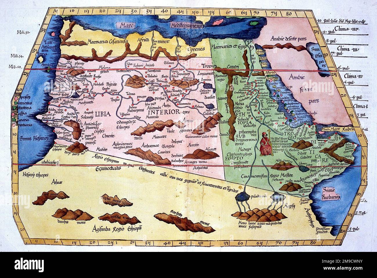 16. Century Map of Libya based on 2. Century Ptolemy Map Stockfoto