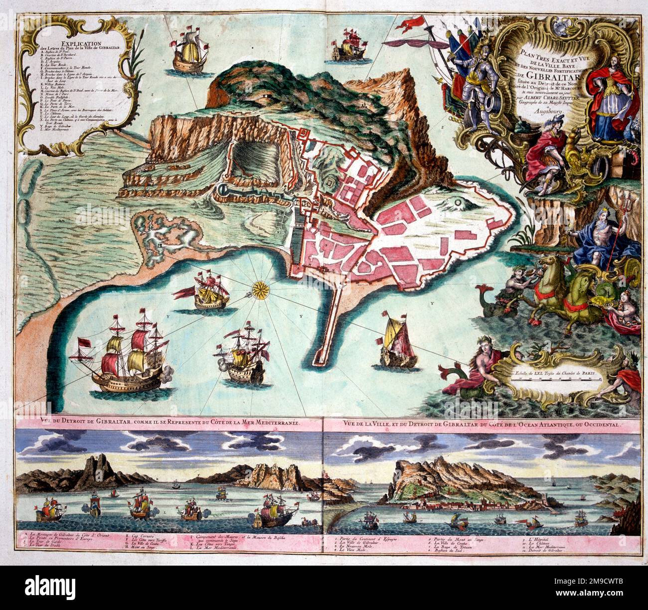 Karte von Gibraltar aus dem 18. Jahrhundert Stockfoto