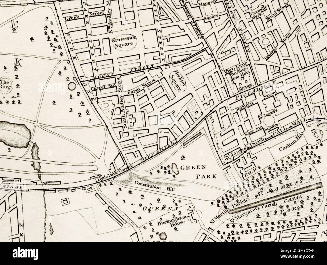 19. Century Map of Mayfair, London (Auszug) Stockfoto