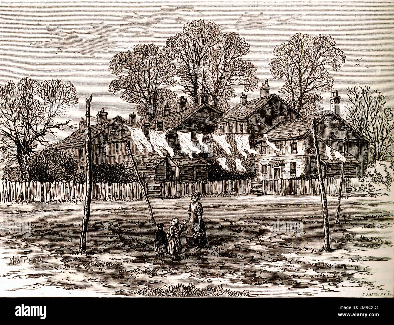 Old Cottages Auf Back Common, London Stockfoto