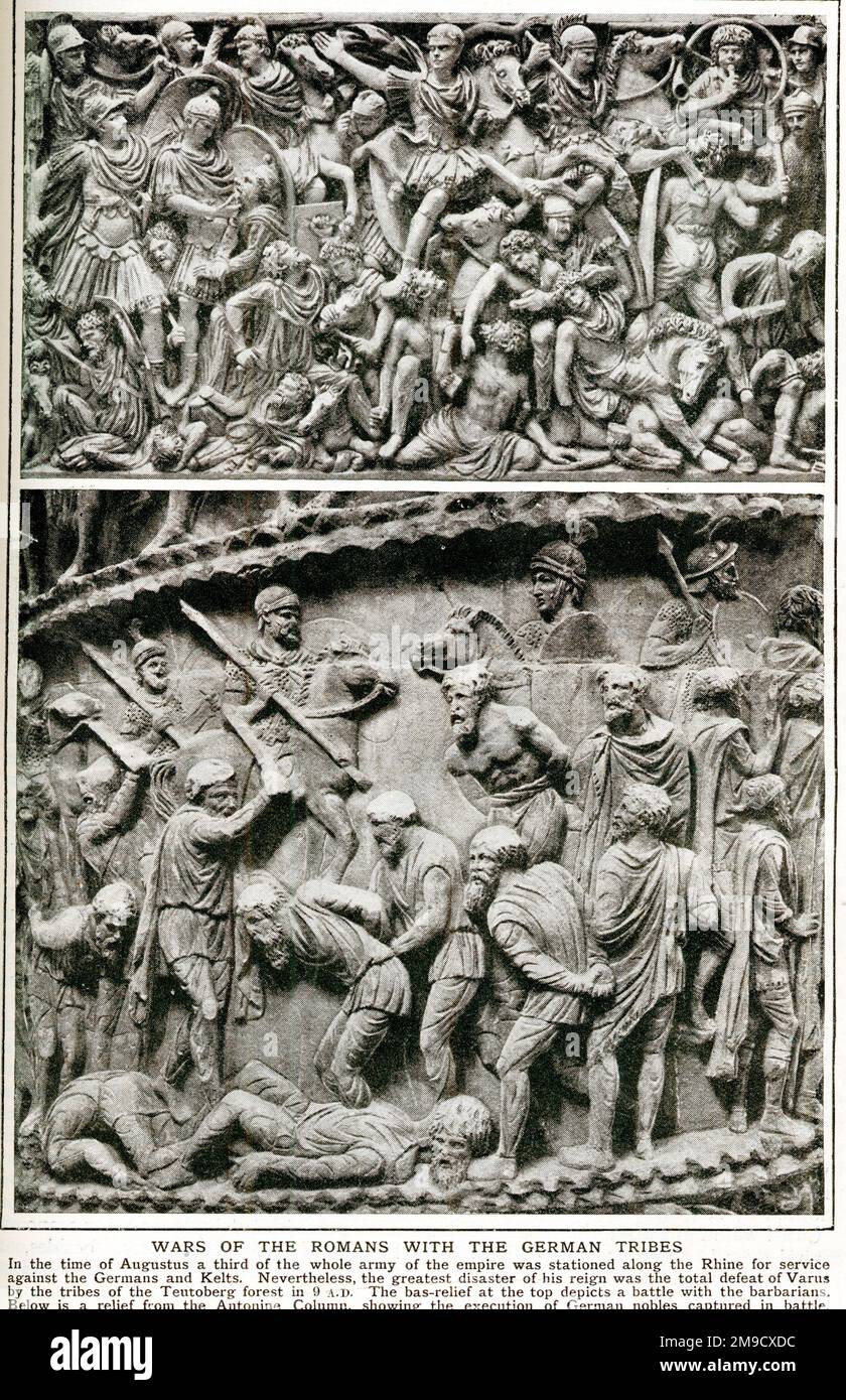 Die Deutschen besiegen die Römer in der Schlacht im Teutoburger Wald während der römisch-deutschen Kriege Stockfoto