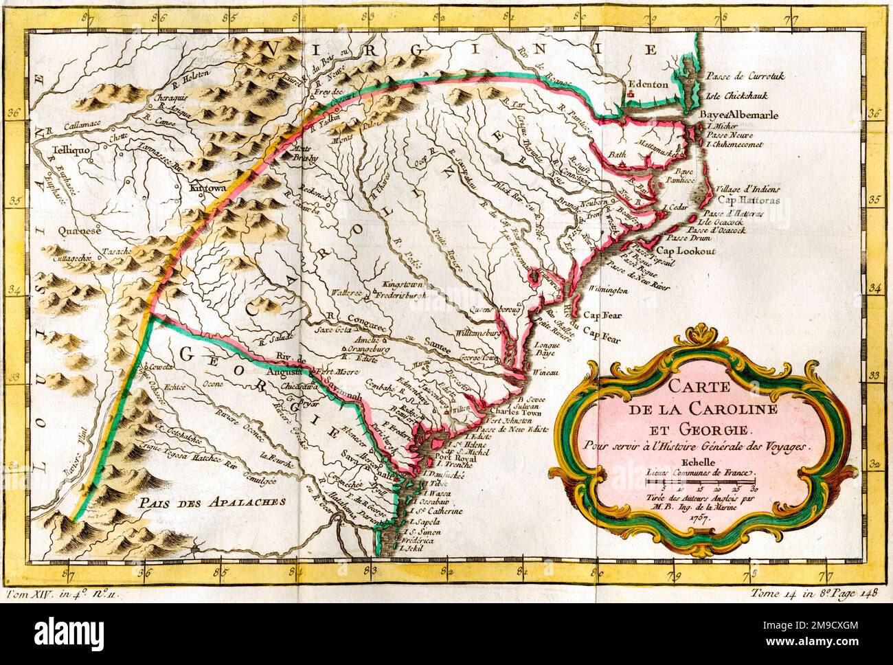 Karte des 18. Jahrhunderts von Carolina und Georgia, Amerika Stockfoto