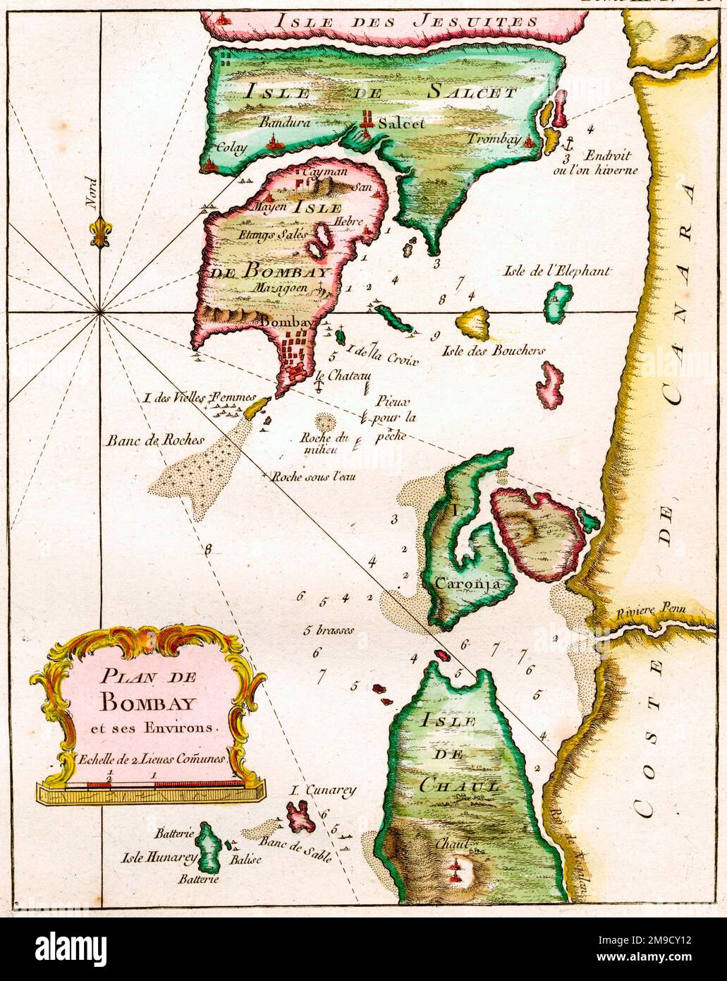Karte von Bombay aus dem 18. Jahrhundert - Insel und Küste und Salsette Island Stockfoto