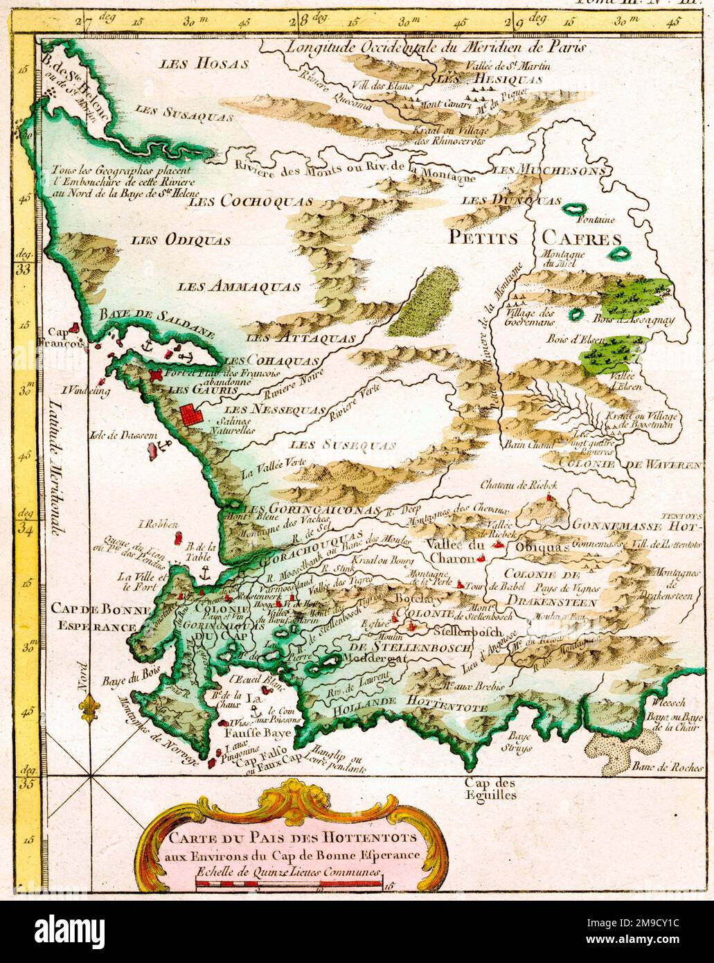 Karte des Landes der Hottentots aus dem 18. Jahrhundert, Kap der Guten Hoffnung, Südafrika Stockfoto