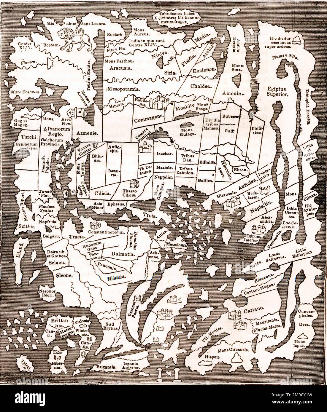 Angelsächsische Weltkarte aus dem 10. Jahrhundert - Säulen des Herkules Stockfoto