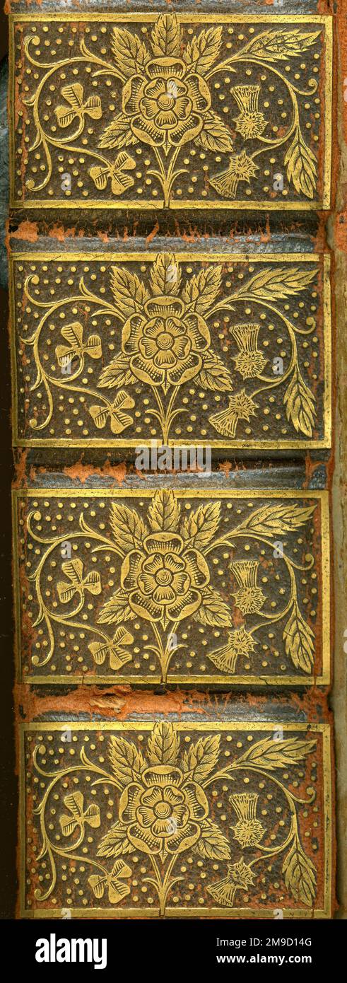 Tudor Roses – Gold Auf Leder Stockfoto