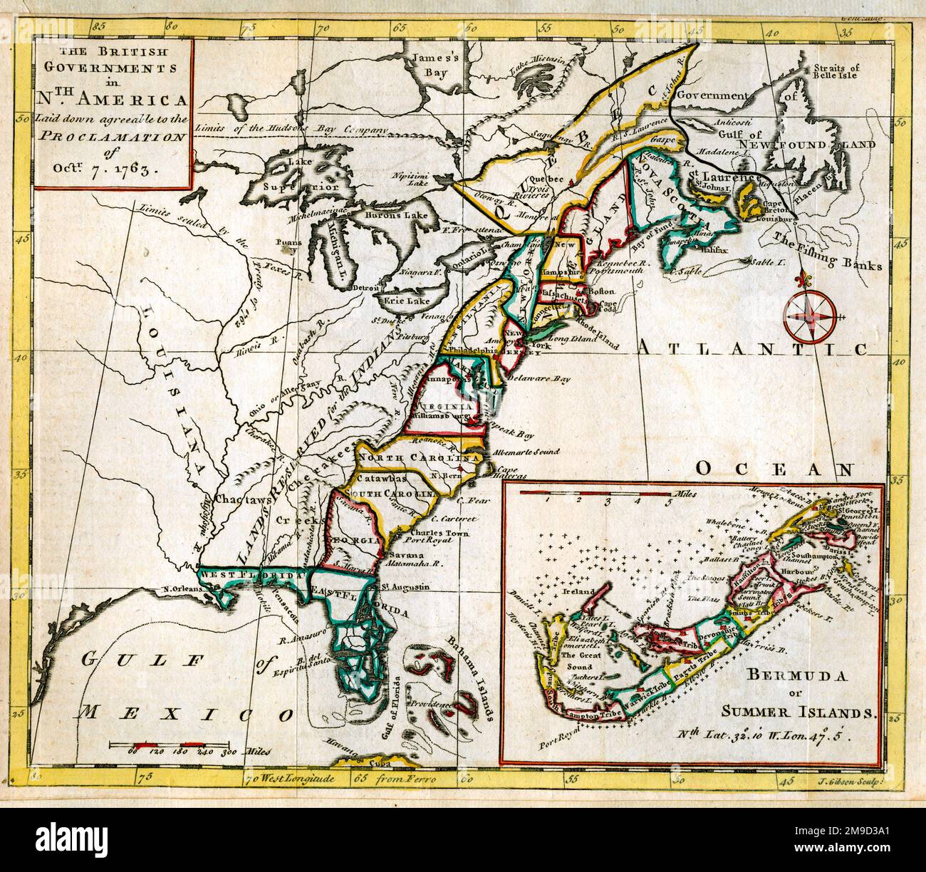 Britische Regierungen in Nordamerika - Proklamation vom 7. Oktober 1763 - Bermuda Stockfoto