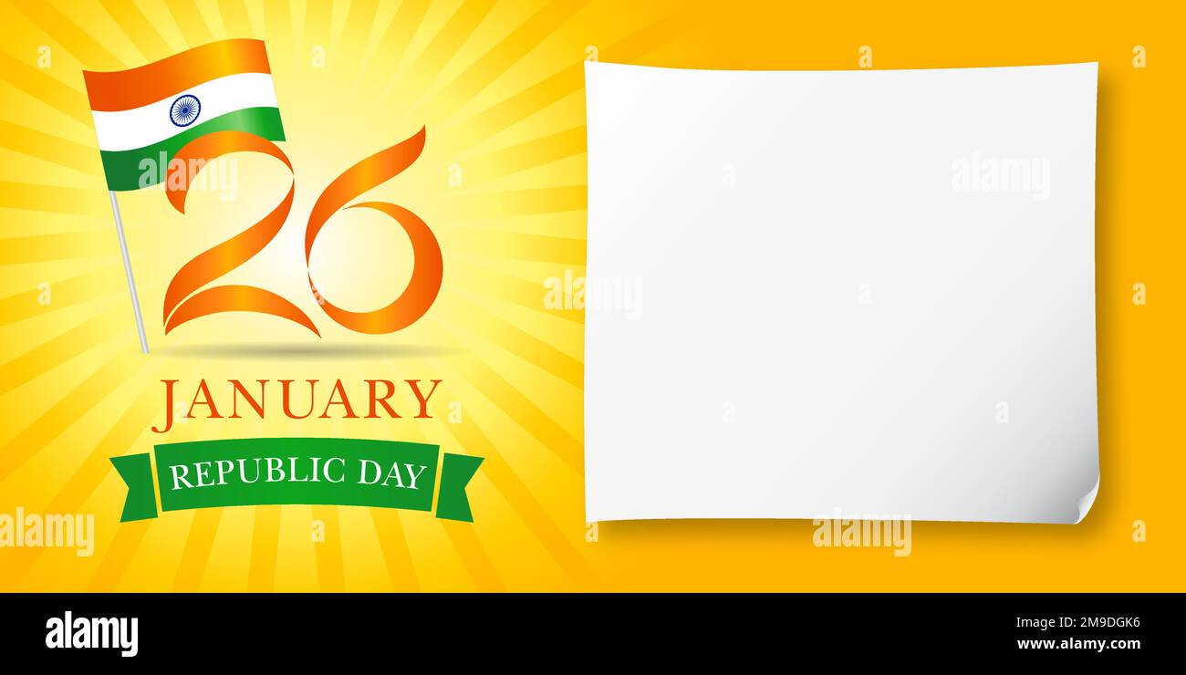 Einladungsvorlage für den Tag der Republik Indien am 26. Januar. Leeres Design mit leerem Blatt Papier. Vektordarstellung Stock Vektor