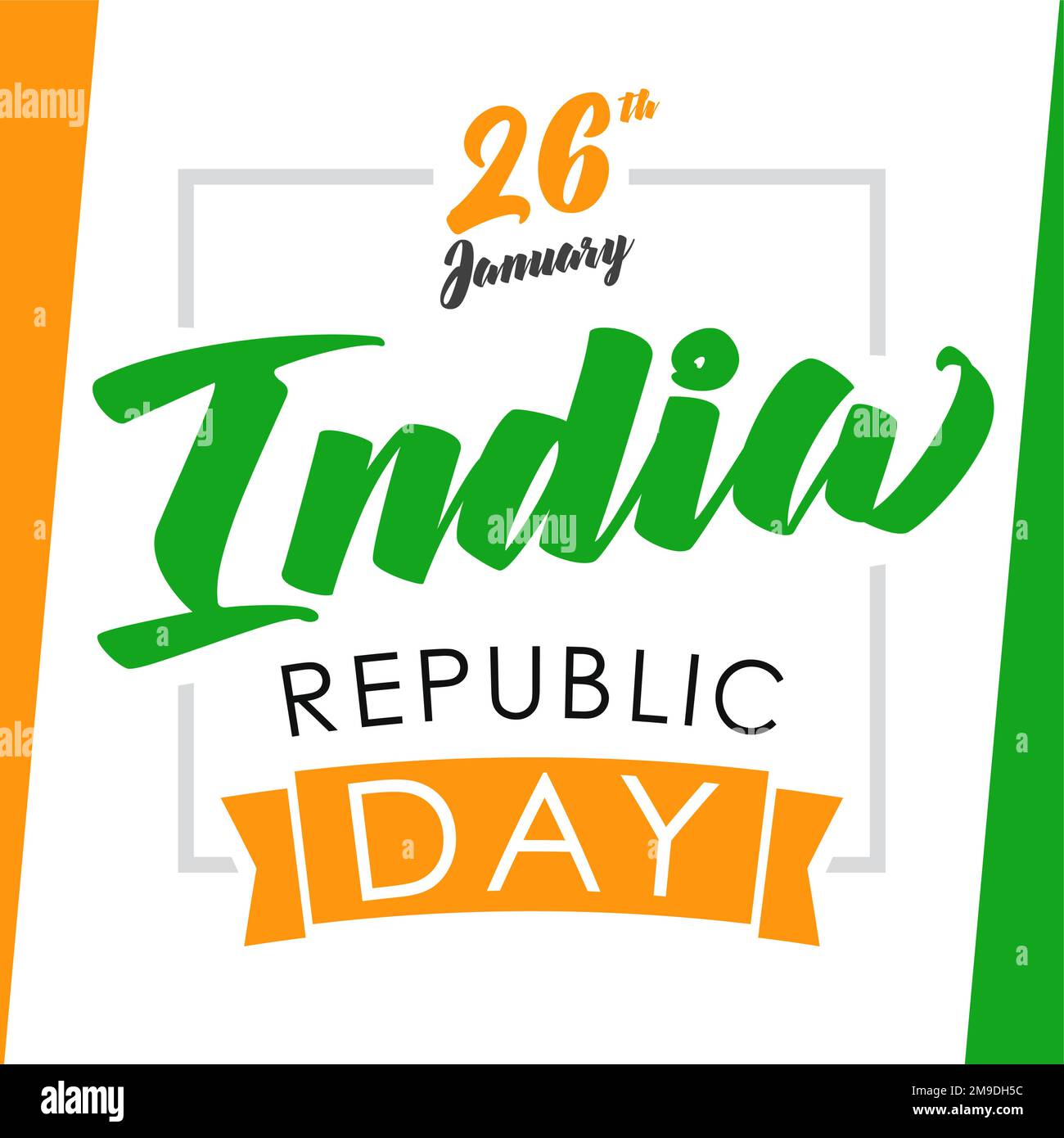 Ein Banner zum Feiertag der glücklichen Republik. Weihnachtliches Posterdesign. Vektordarstellung. 26. Januar Republic Day of India Kalligraphie mit geometrischen Teilen Stock Vektor