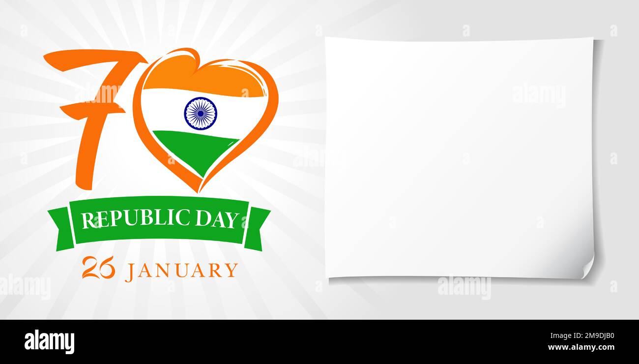 Karte für den Tag der Republik Indien mit leerem Hintergrund. 70.-Jubiläumszahl mit Herzform, 26. Januar Weihnachtsdesign. Vektordarstellung Stock Vektor