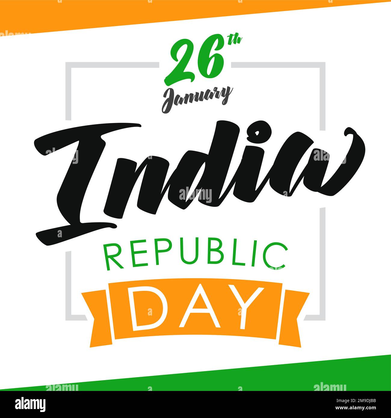 Ein Banner zum Feiertag der glücklichen Republik. Weihnachtliches Posterdesign. Vektordarstellung. 26. Januar Republic Day of India Kalligraphie mit geometrischen Teilen Stock Vektor