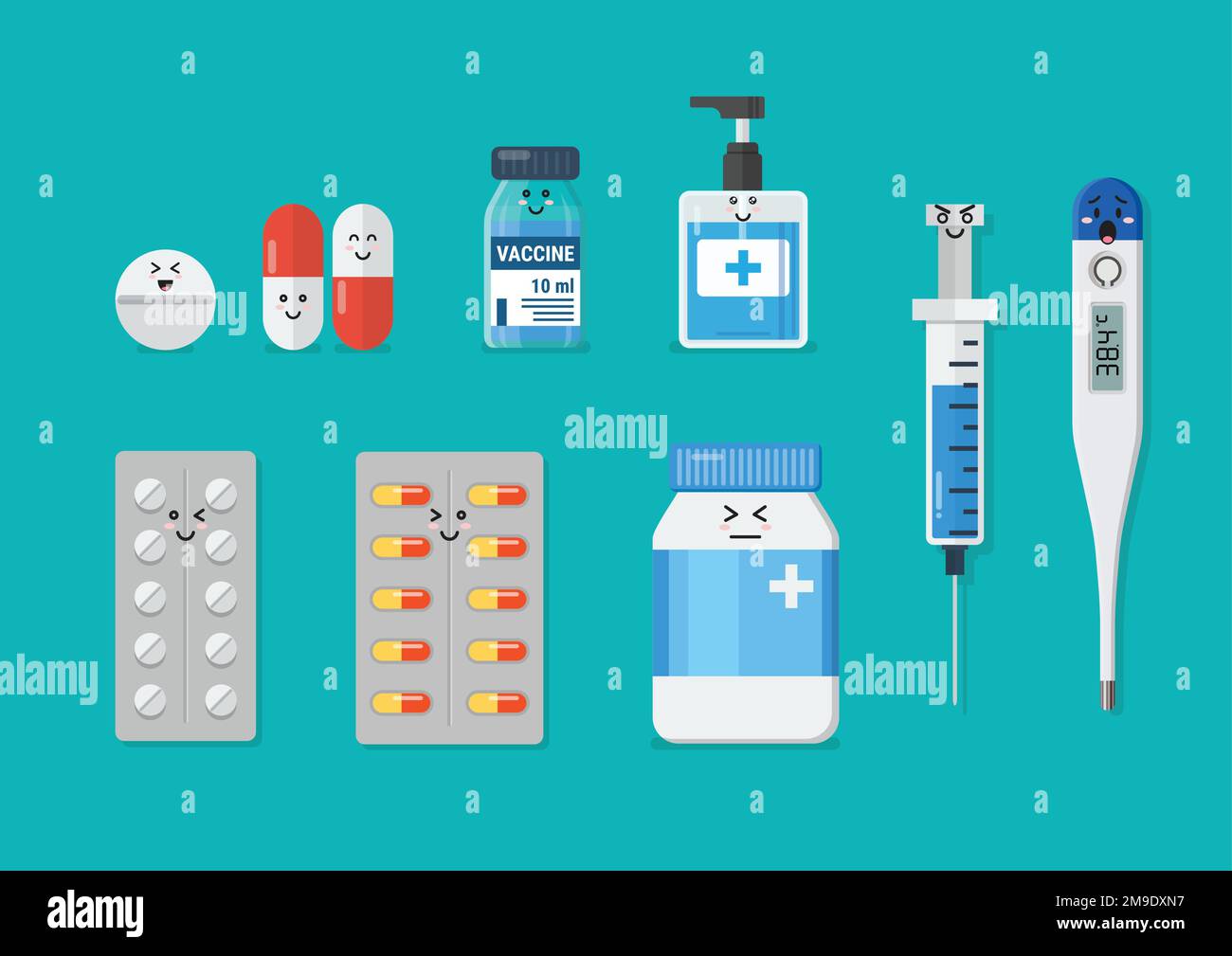Emoji Medical Healthcare Elemente. Kapseln Tabletten Arzneimittel. Ein Satz medizinischer Pillen. Vektordarstellung Stock Vektor