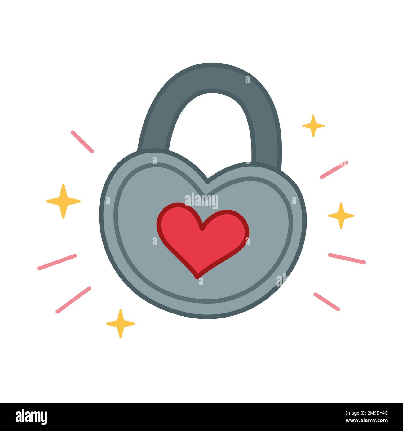 Herzenssymbol im Cartoon-Stil mit ausgefüllten Konturen. Vektordarstellung am Valentinstag im handgezeichneten Stil. Love Lock im Doodle-Stil. Stock Vektor