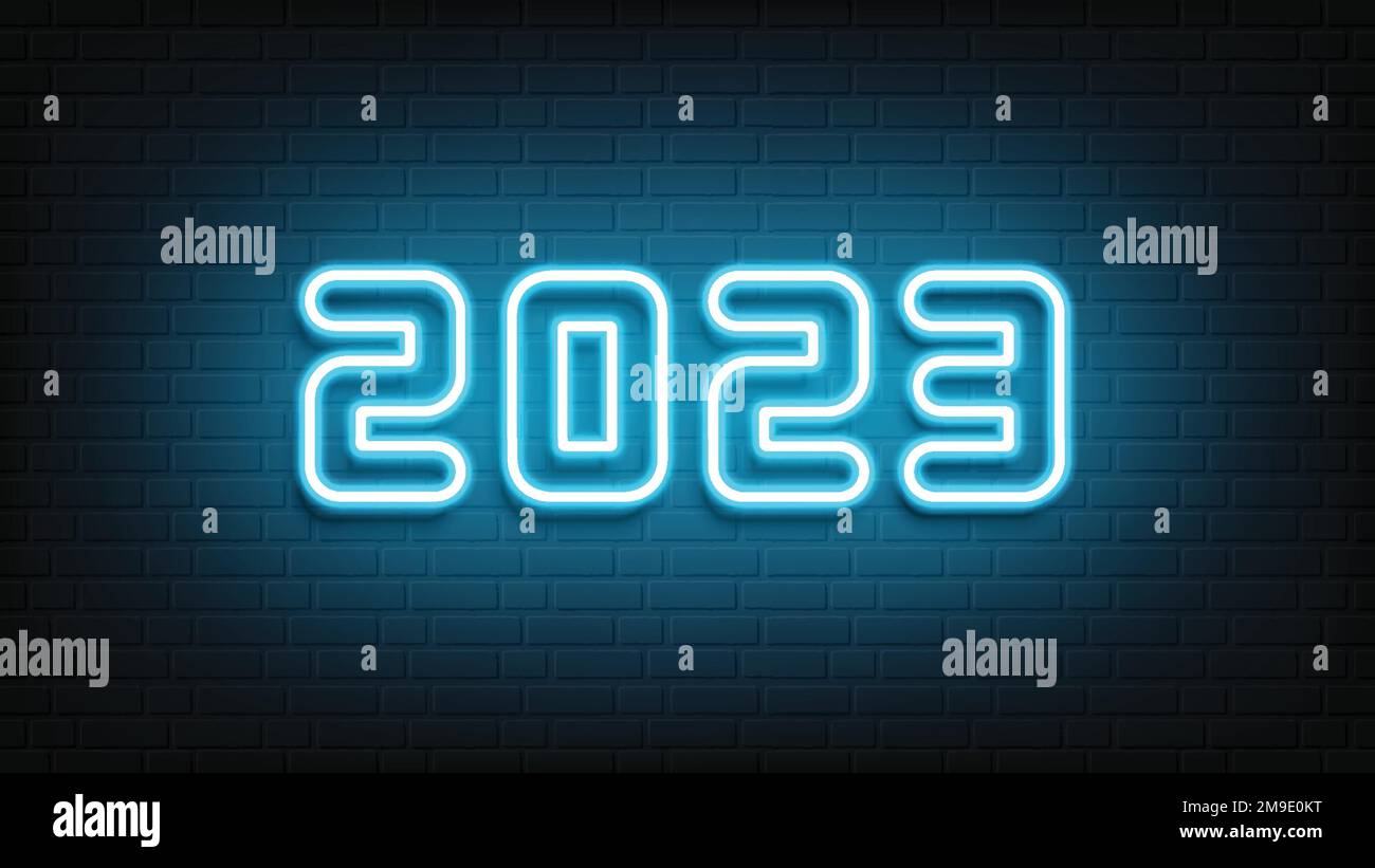 Frohes Neondesign für das neue Jahr. 2023 Neon-Text. Neon 2023 Neujahrsschild. Vektordarstellung. Stock Vektor