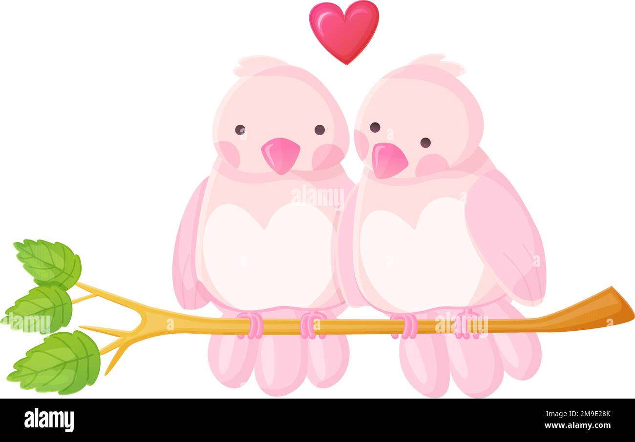 Hübsches Vogelpaar auf einem Ast. Konzept romantischer Charaktere. Stock Vektor