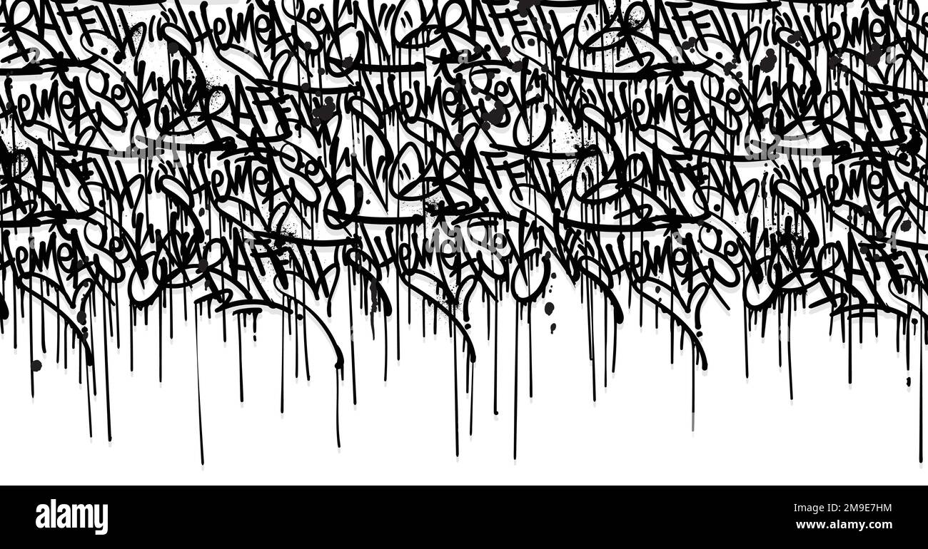 Abstrakter Graffiti-Kunsthintergrund mit kritzelnden Überwürfen und handgezeichneten Tags. Street Art Graffiti urbanes Thema für Drucke, Muster, Banner, A Stock Vektor