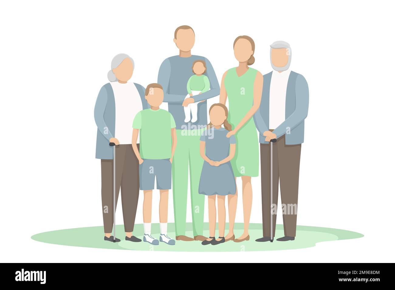 Großeltern, Eltern und Kinder. Vektordarstellung. Stock Vektor