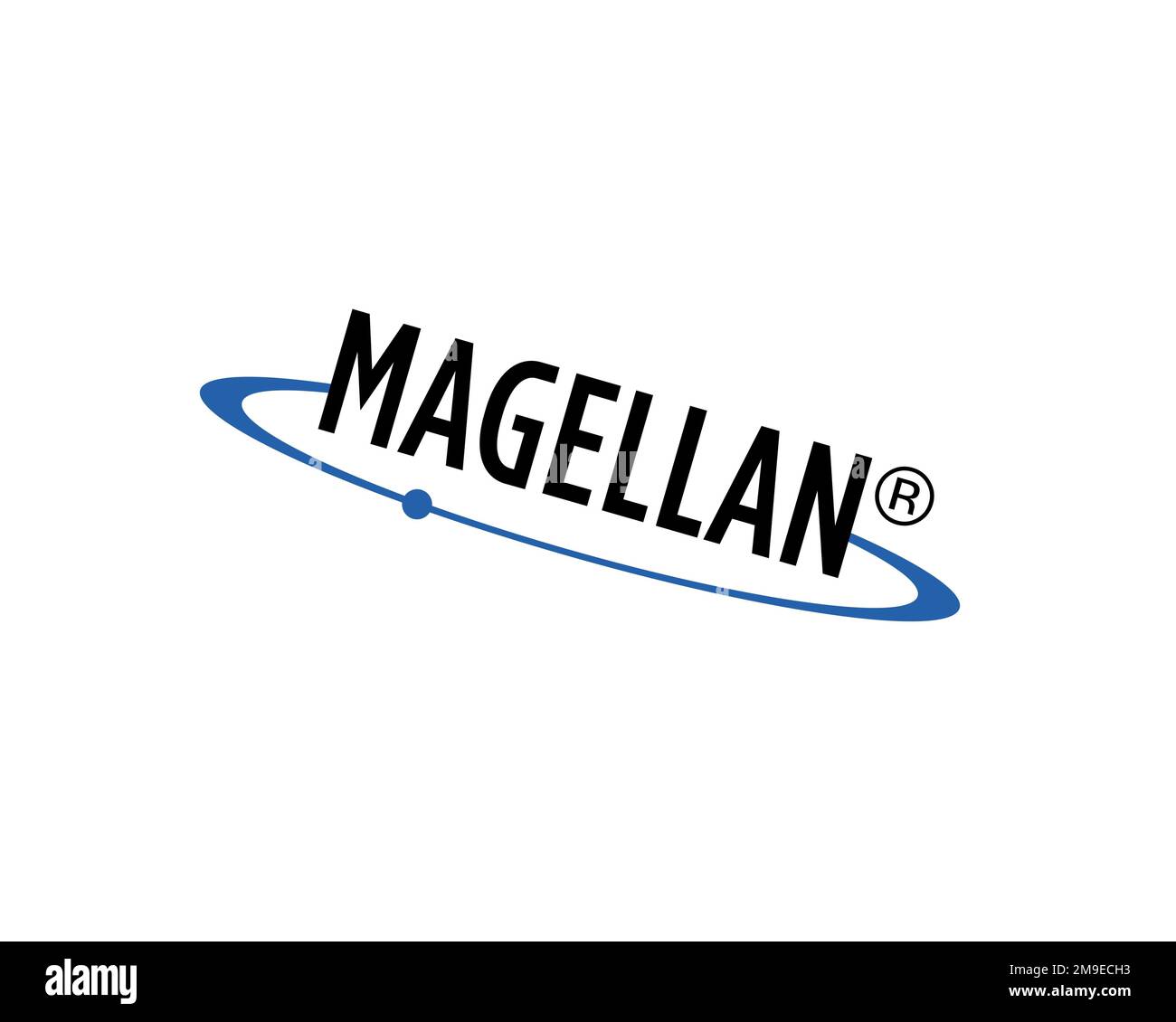 Magellan Navigation, gedrehtes Logo, weißer Hintergrund B Stockfoto