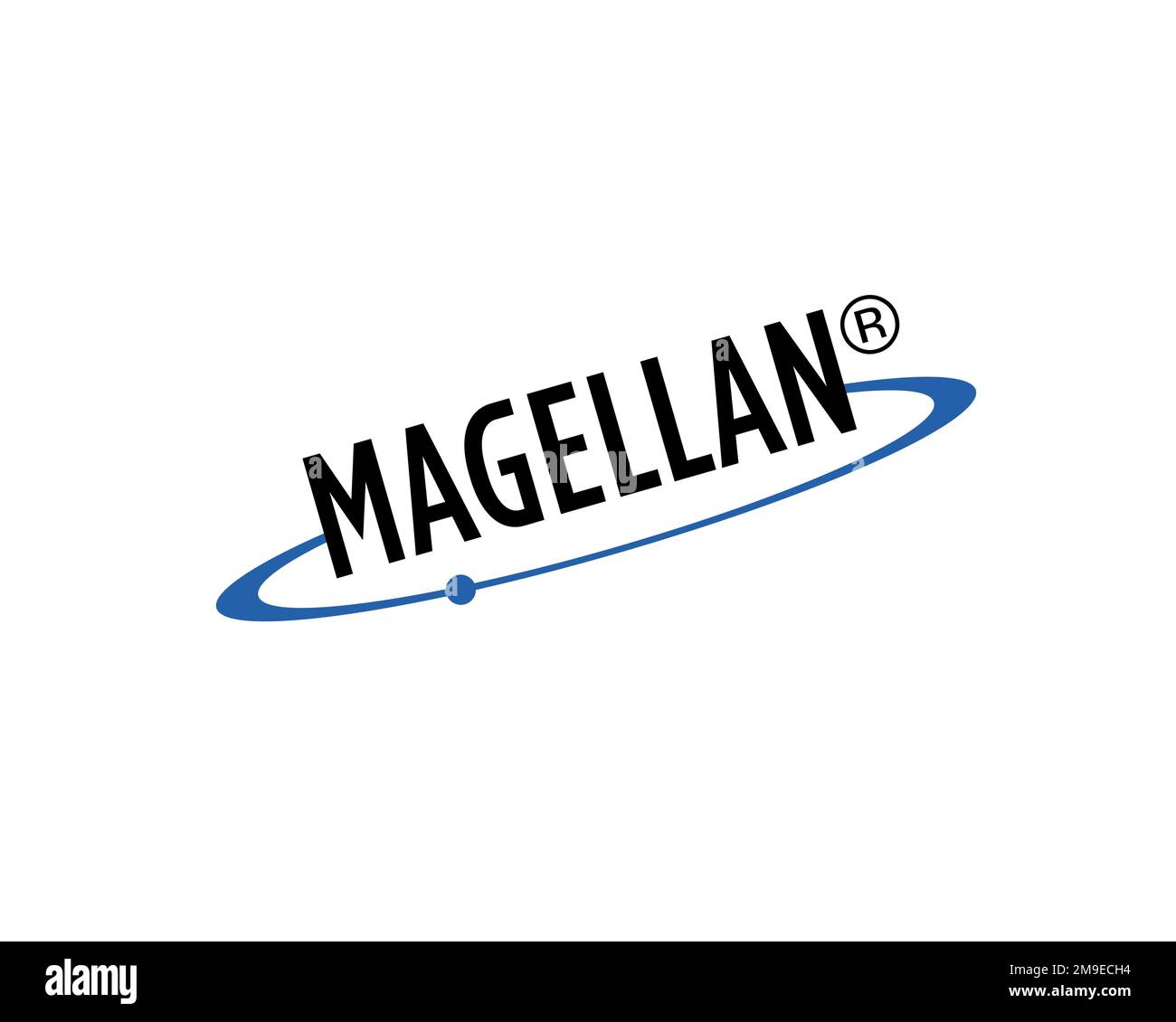 Magellan Navigation, gedrehtes Logo, weißer Hintergrund Stockfoto