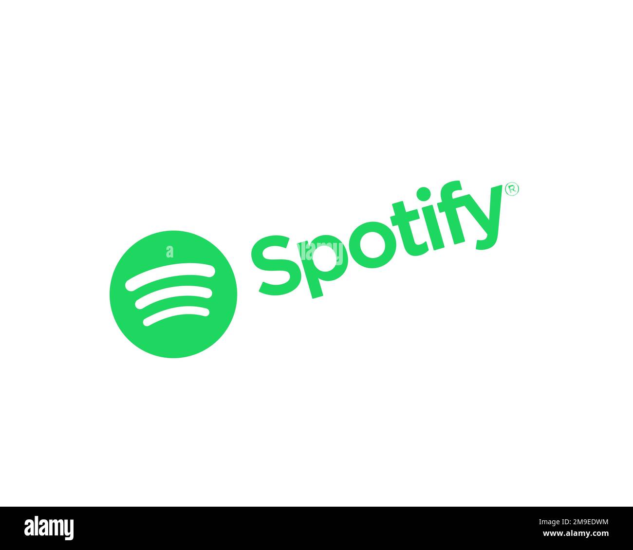 Spotify, gedrehtes Logo, weißer Hintergrund Stockfoto