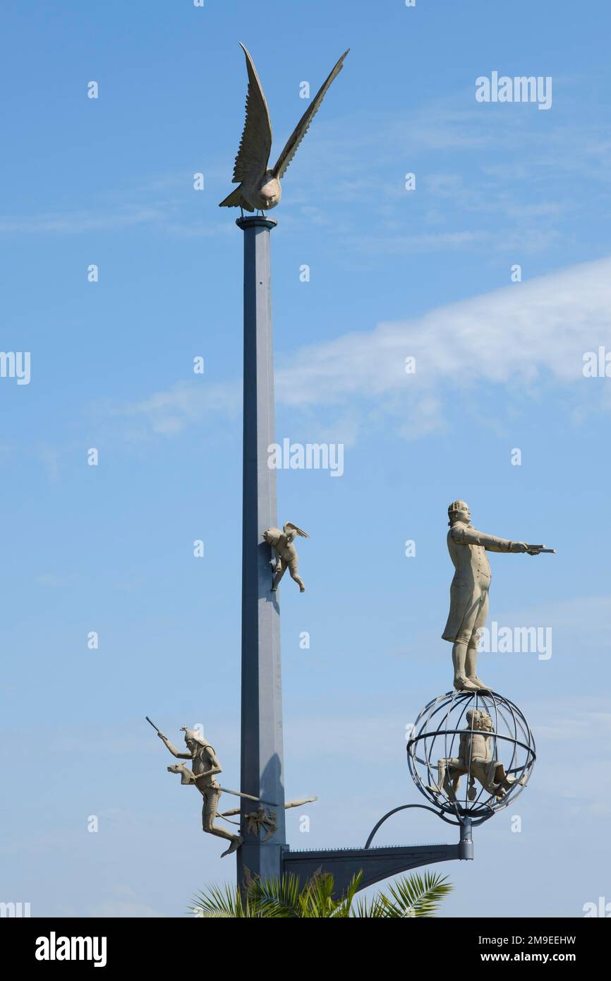 Zaubersäule, Skulptur von Peter Lenk, Meersburg, Bodensee, Baden-Württemberg, Deutschland Stockfoto