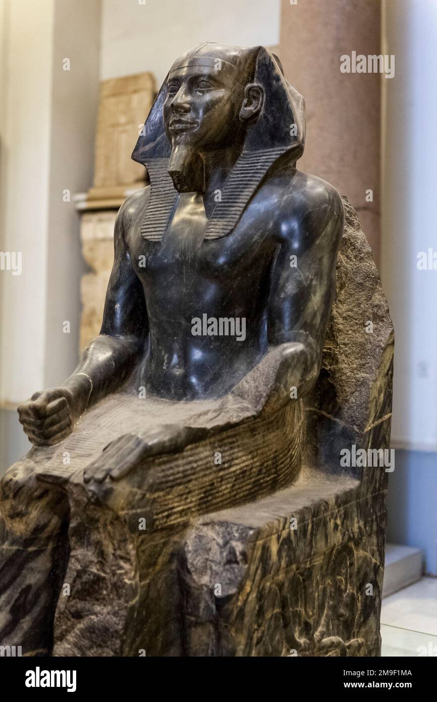 Sitzende Statue von Khepre, Museum der ägyptischen Altertümer, Kairo Stockfoto