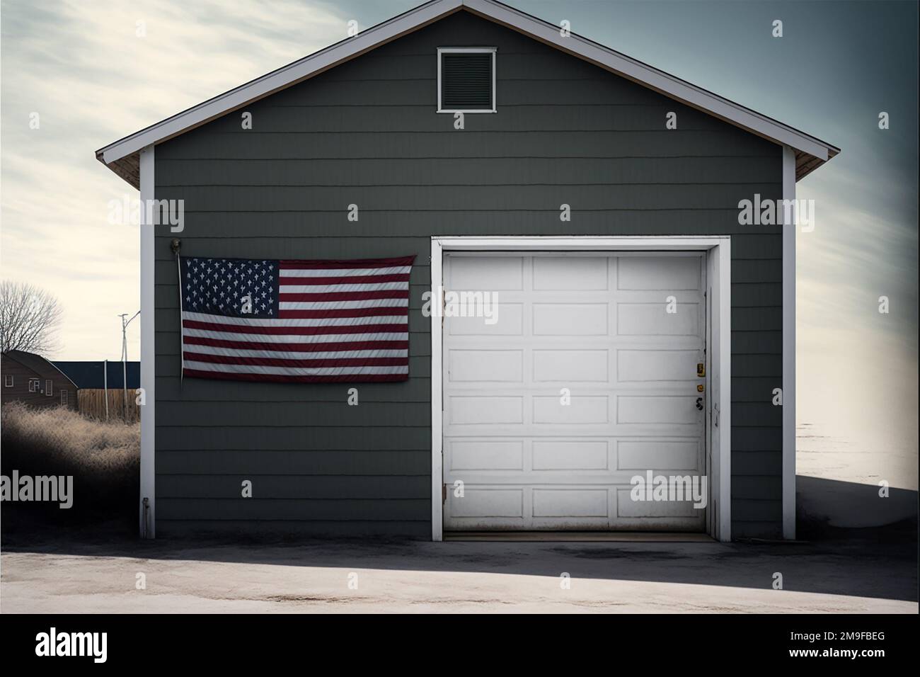 Garagentor mit US-Flagge Stockfoto