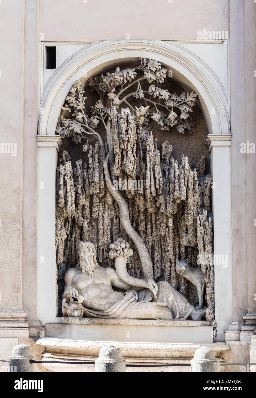 ROM, ITALIEN - 30. JUNI 2019: Vier Brunnen (Quattro Fontane) in Rom. Fountains ist ein Ensemble aus vier Springbrunnen der späten Renaissance. Rom, Italien. Stockfoto