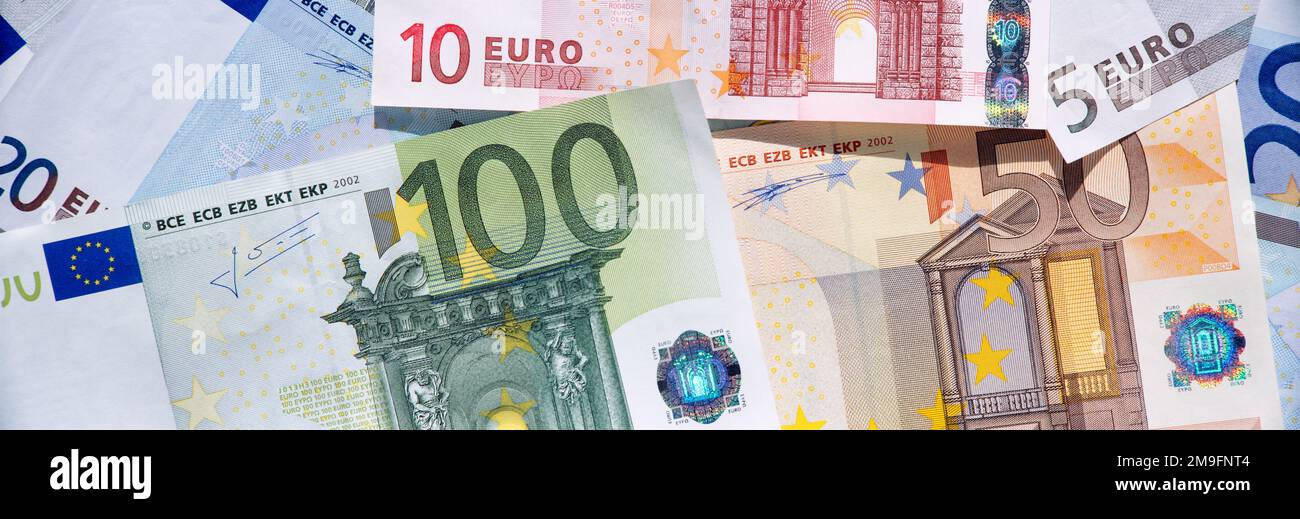 Nahaufnahme von Euro-Banknoten Stockfoto