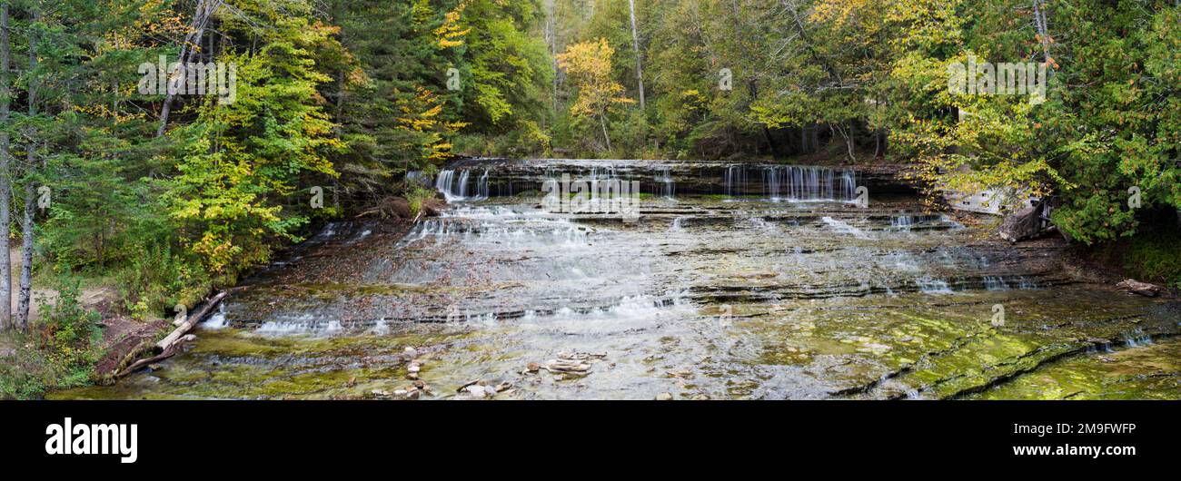 Wasserfall in einem Wald, Au Train Falls, Munising, Alger County, Obere Halbinsel, Michigan, USA Stockfoto