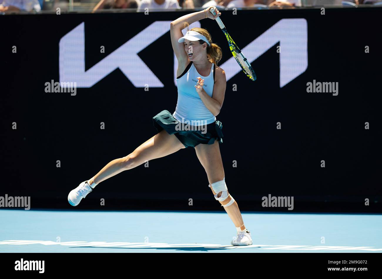 Danielle Collins aus den Vereinigten Staaten in Aktion gegen Anna Kalinskaya aus Russland während der ersten Runde des Australian Open, Grand-Slam-Tennisturniers 2023 am 16. Januar 2023 in Melbourne, Australien - Foto: Rob Prange/DPPI/LiveMedia Stockfoto