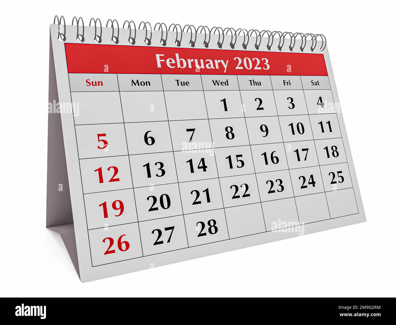 Seite des Monatskalenders des jährlichen Business Desks. Datum – Monat Februar 2023. 3D-Rendering Stockfoto