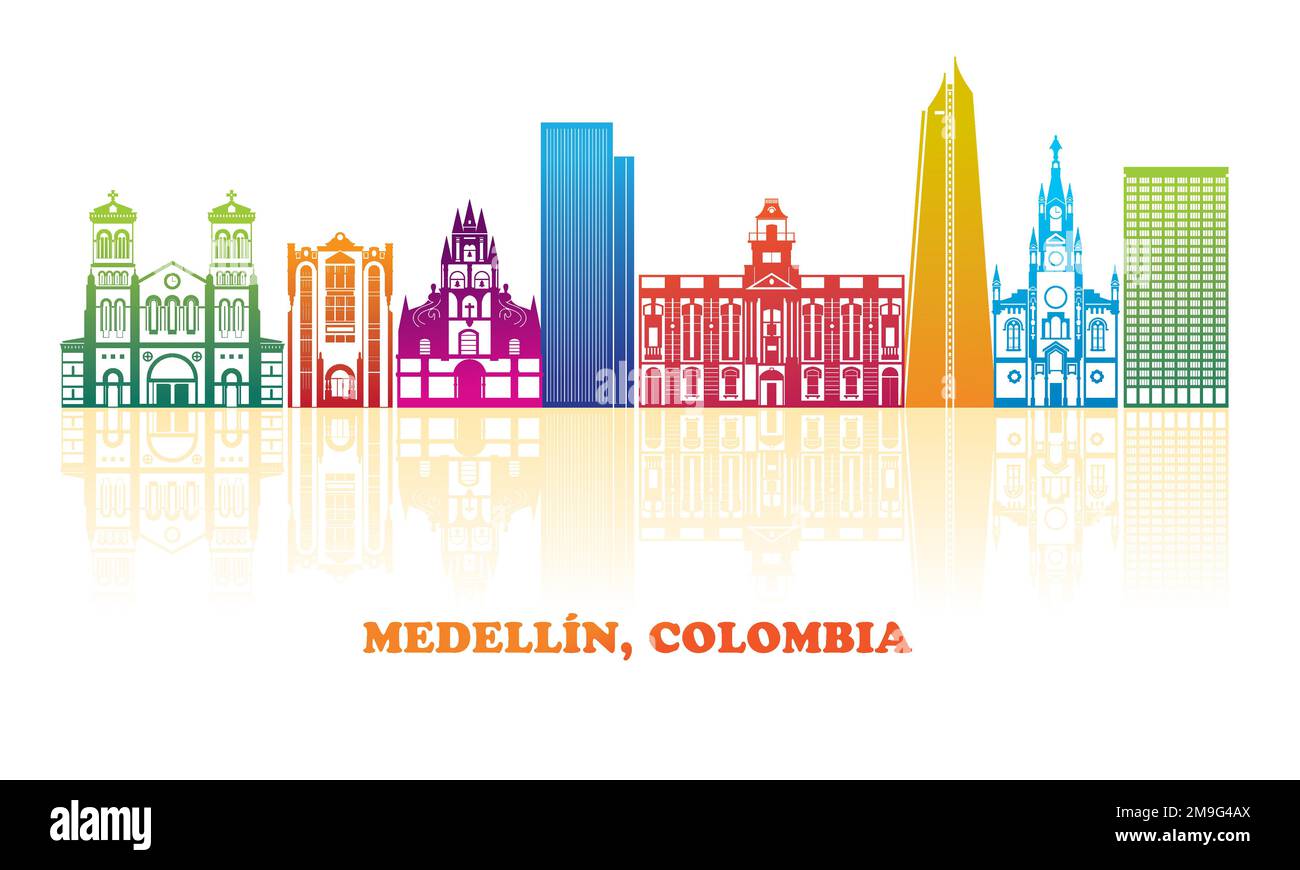 Farbenfrohes Skyline-Panorama der Stadt Medellin, Kolumbien - Vektordarstellung Stock Vektor