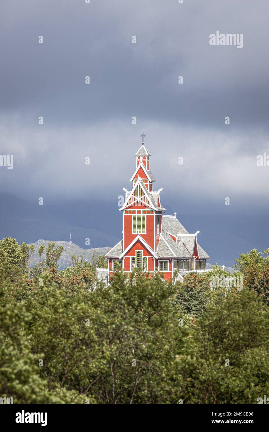 Buksnes Church, Gravdal, Lofoten Islands, Nordland, Norwegen Stockfoto