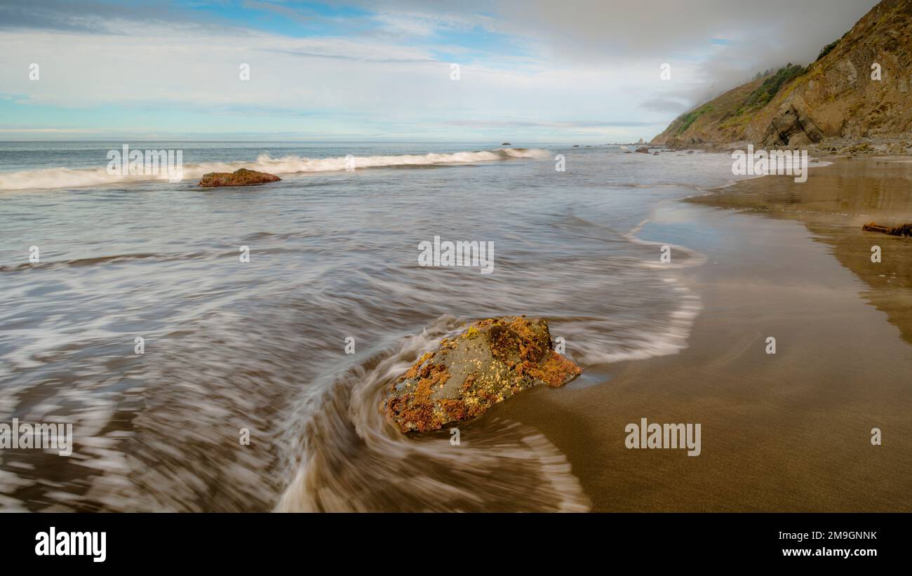 Landschaft mit Strand am Pazifischen Ozean, Sinkyone Wilderness State Park, Kalifornien, USA Stockfoto