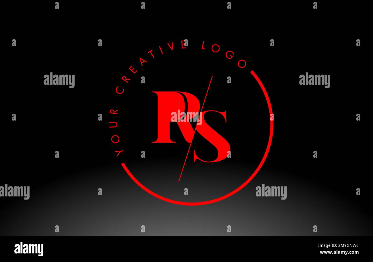 Rotes RS-Logo-Design mit kreativer, sich schneidender und ausgeschnittener Serif-Schriftart. Stock Vektor
