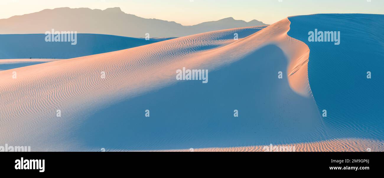 Weiße Gips-Sanddünen in der Wüste und unter klarem Himmel, White Sands National Monument, New Mexico, USA Stockfoto